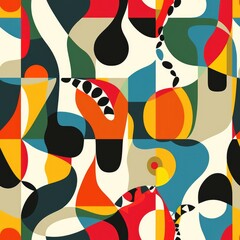 Abstract geometric pattern featuring vibrant colors and organic shapes.