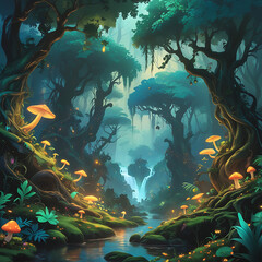 Fototapeta premium Exotic Forest with Strange and Beautiful mushroom. created by generative ai