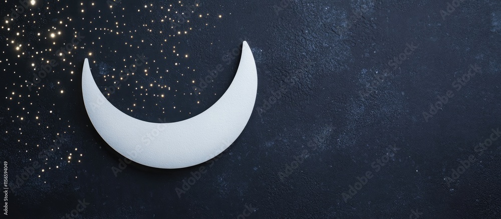 Aufkleber mysterious white crescent moon on dark starry background with ample space for text ideal for hallowe