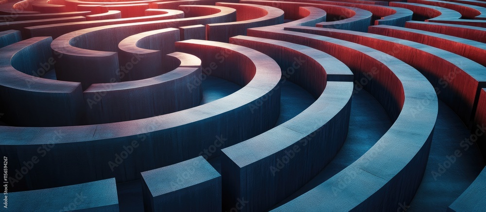 Poster intricate labyrinth of interconnected data pathways in digital space with room for custom text or br