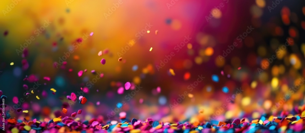 Poster vibrant colorful confetti burst creating a joyful atmosphere with abundant copy space for text and p