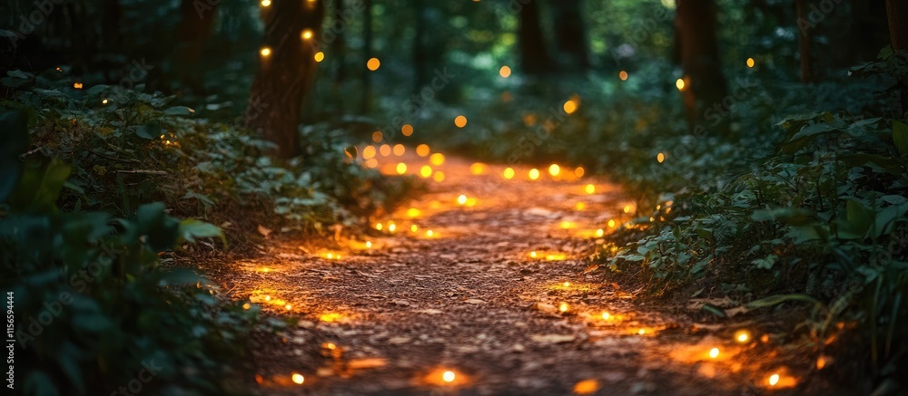 Aufkleber enchanting fairy tale forest with glowing pathway and ample space for text overlay