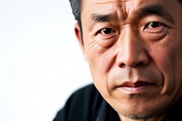 Fototapeta premium a close up of a middle aged asian man with a serious expression