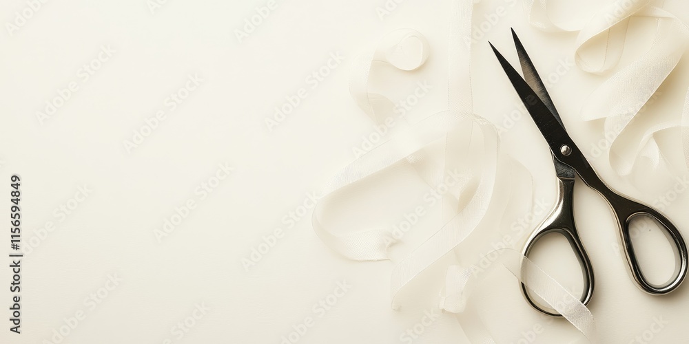 Poster elegant invitation background with scissors and ribbon creating a stylish template for personalized 