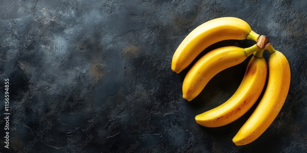 Aufkleber fresh ripe bananas arranged on a dark textured background with ample copy space for creative text an