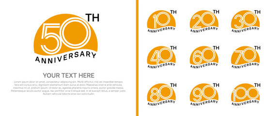 logo anniversary set. orange color with half circle on white background for special event