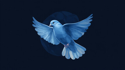 Dove made of particles. The dove consists in dots and circles. Blue dove on a dark background.