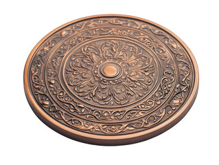 Ornate Copper Medallion Isolated on White Background