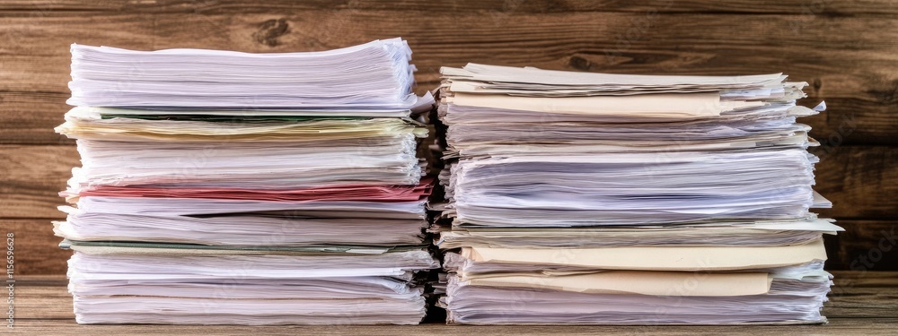 Aufkleber business audit documents stacked on desk with empty space for text ideal for corporate reports and f
