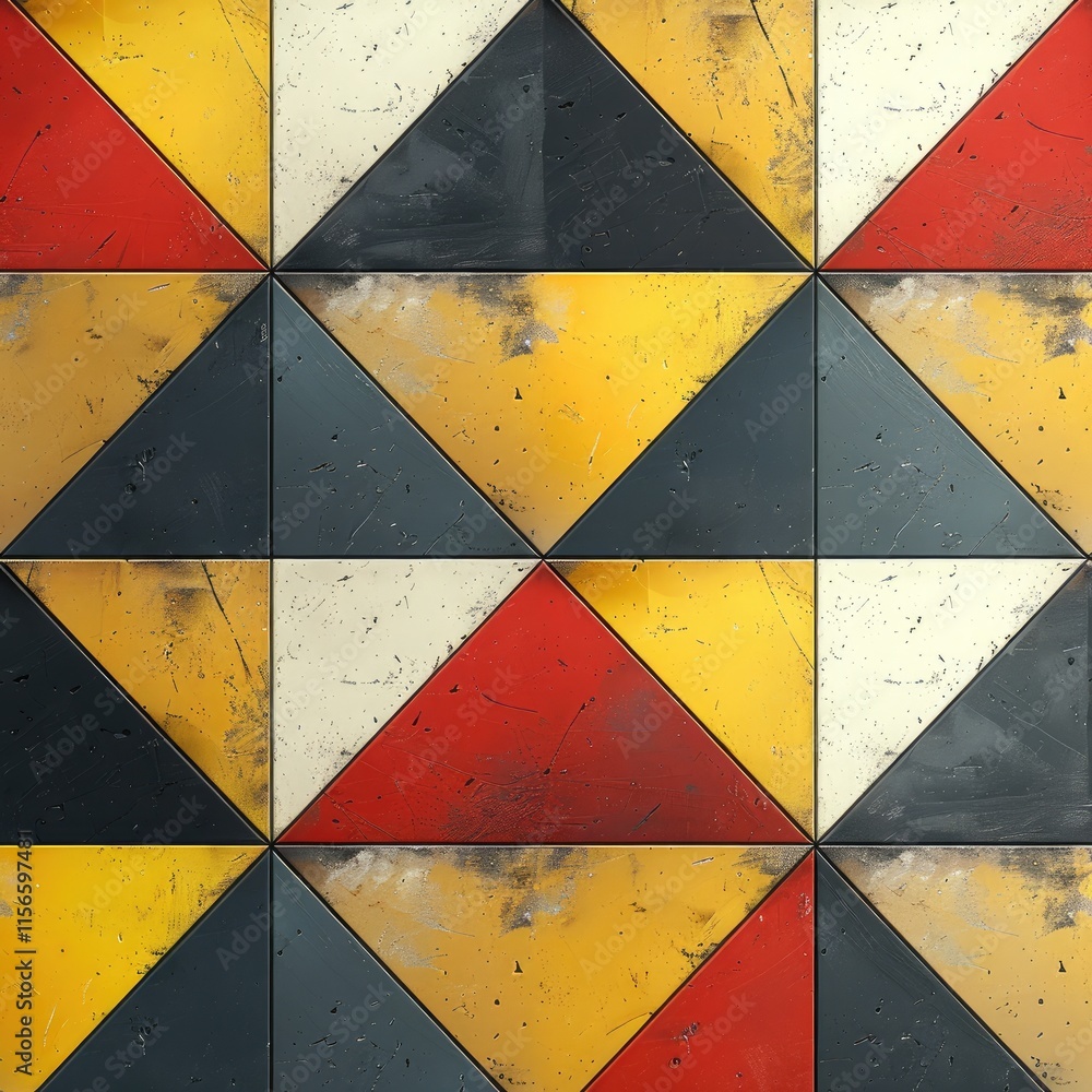 Poster a geometric pattern of colorful triangular tiles arranged in a grid format.
