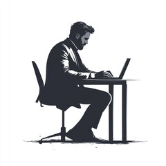 Silhouette of man typing on laptop at desk. (1)