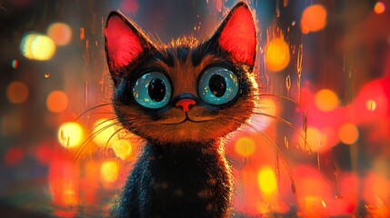 Adorable Kitten in the Rain: A Captivating Night Scene