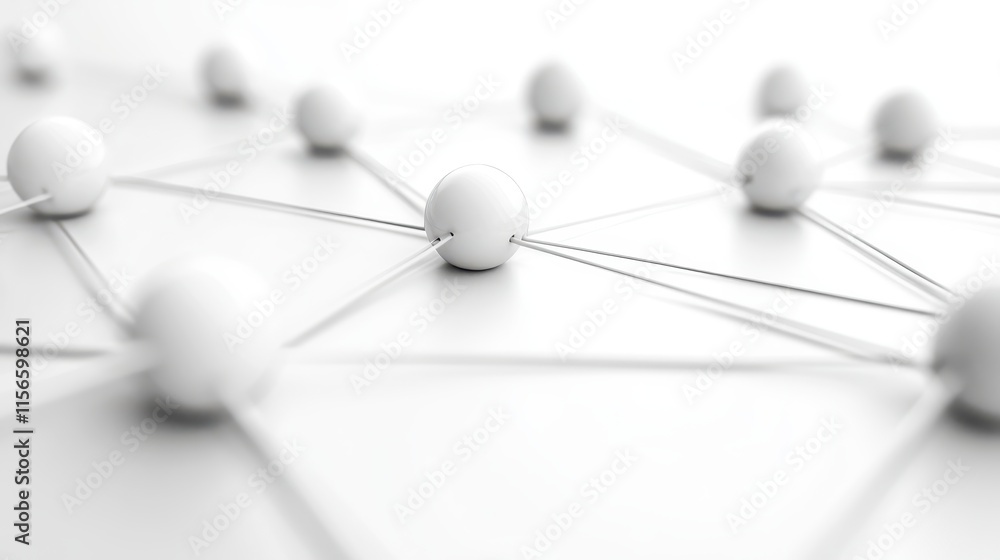 Poster a network of white spheres connected by lines on a minimalist background, symbolizing connectivity a