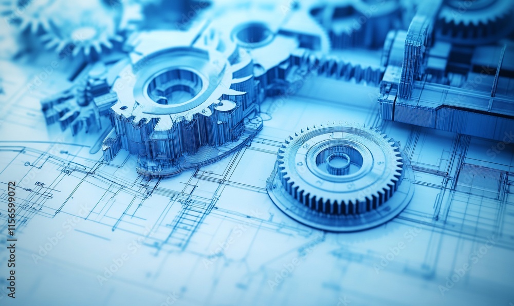 Poster a close-up view of interconnected gears and mechanical components.