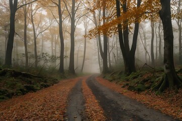 A natureal beauty of autumn alley with colorful leaves forming a tunnel