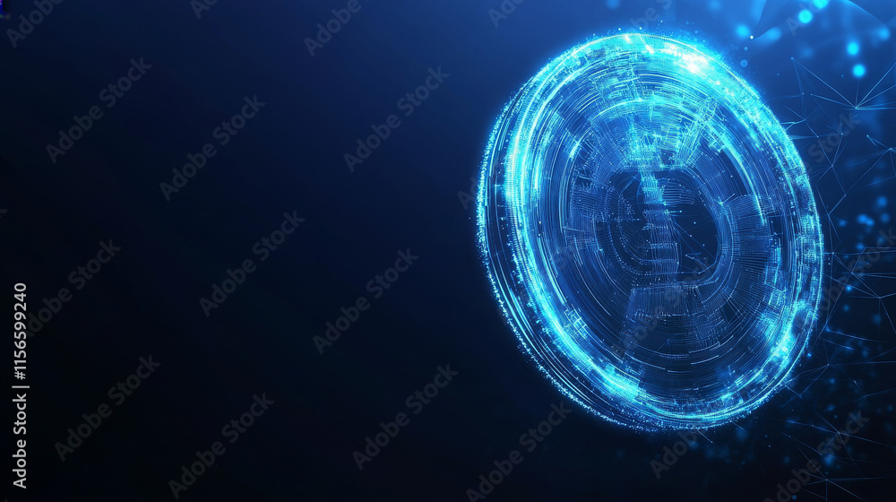 Poster british pound coin from abstract polygonal points blue. low poly coin in motion, lines and connected