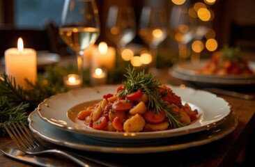festive dinner by candlelight