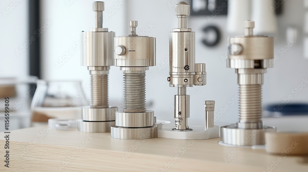 Poster close-up of metallic mechanical components, showcasing intricate designs and precision engineering o