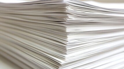 A close-up image of a stack of white paper sheets, showcasing their edges and texture, emphasizing organization and neatness.