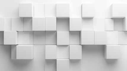 A minimalist arrangement of white cubes creates a modern, abstract pattern against a light background.