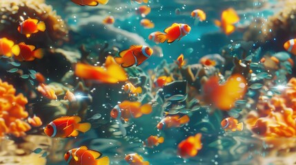 A vibrant underwater scene filled with colorful fish and coral.