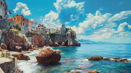 panorama of the sea and mountains