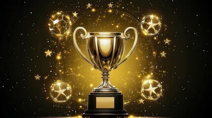 A shiny golden trophy surrounded by sparkling stars, symbolizing achievement and celebration.