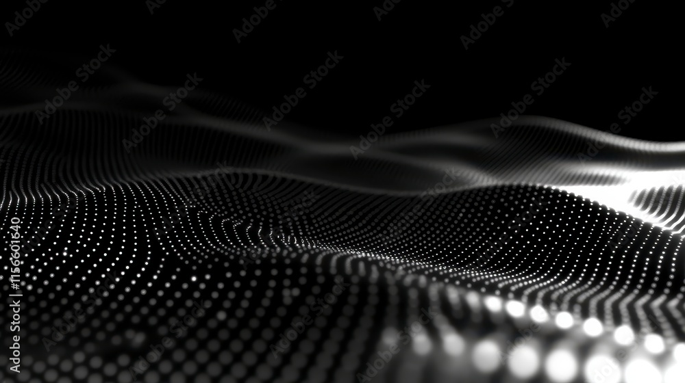 Aufkleber a visually striking abstract representation of flowing waves composed of dots, set against a dark ba