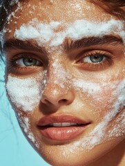 Fototapeta premium Natural Skincare Close Up Portrait Of A Human Model with Floral Elements 