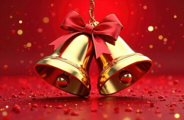 New Year's golden bells on a red background