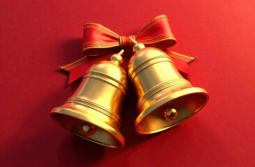 New Year's golden bells on a red background