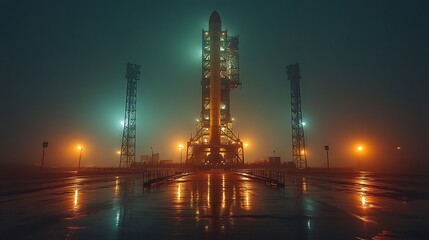 Obraz premium Night Launch Rocket Ready For Liftoff