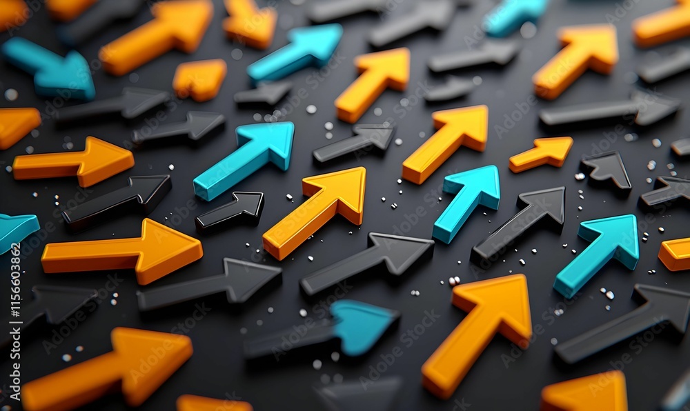 Poster colorful abstract arrow patterns on a dark background for design use