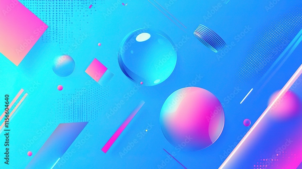 Poster Abstract Blue Gradient Background with Geometric Shapes and Design Elements