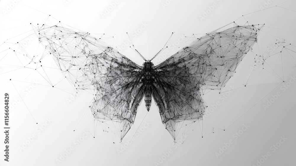 Aufkleber butterfly low poly wireframe isolated black on white background. abstract mash line and point origam