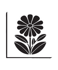 Minimalist Black Flower Icon on White Background