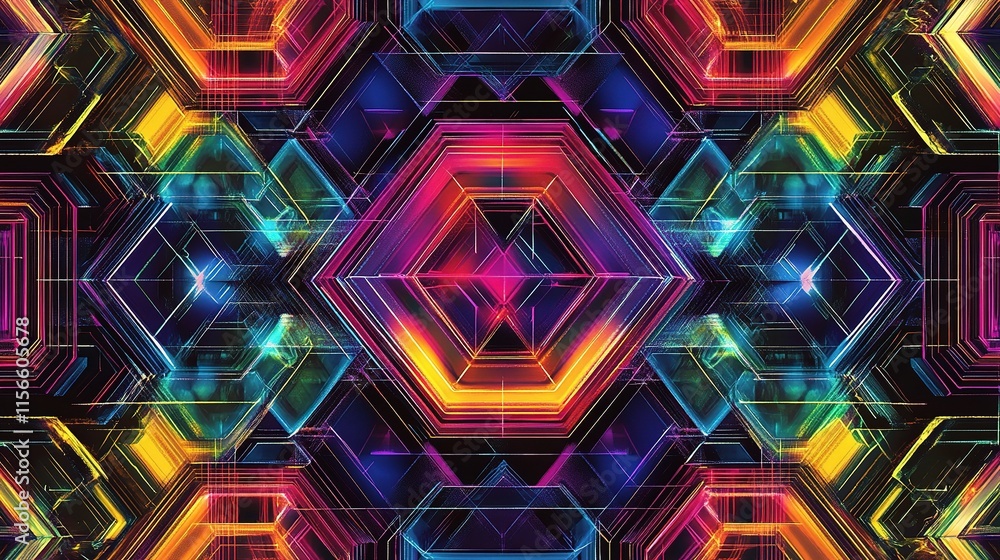 Poster vibrant abstract geometric pattern with hexagonal shapes and lines