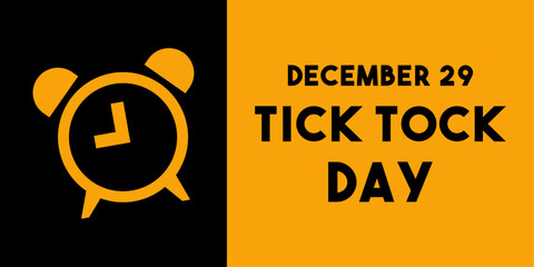 Tick Tock Day. December 29. Banner, card, background.