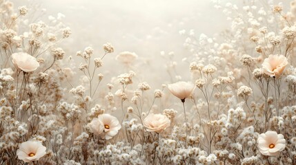 Soft Pastel Floral Background with Delicate Flowers and Greens