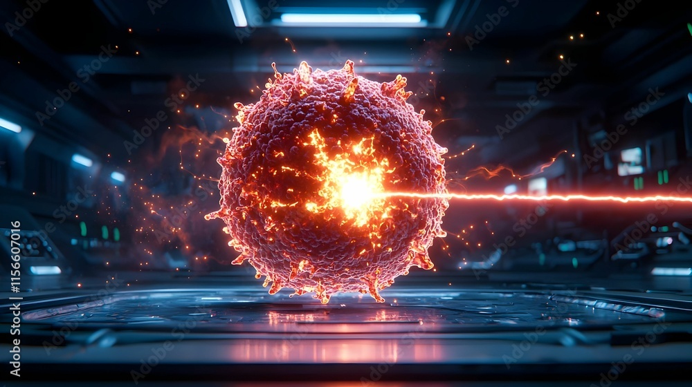 Poster stunning visualization of energy pulse from abstract viral structure