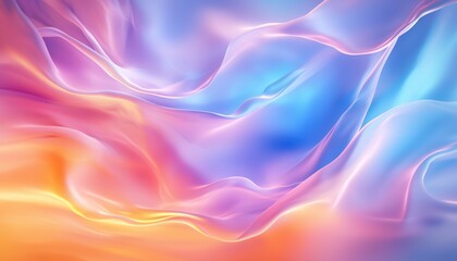 Obraz premium A vibrant, abstract background featuring flowing waves of pink, blue, and orange colors, creating a dreamy and ethereal atmosphere.