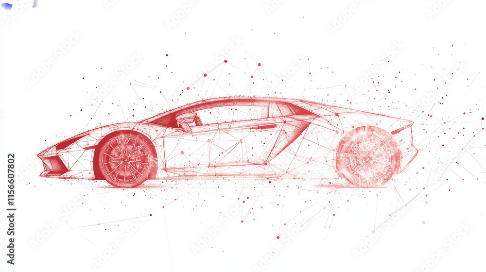 Poster the car consists of points, lines and triangles. the polygon shape in the form of a silhouette of a 