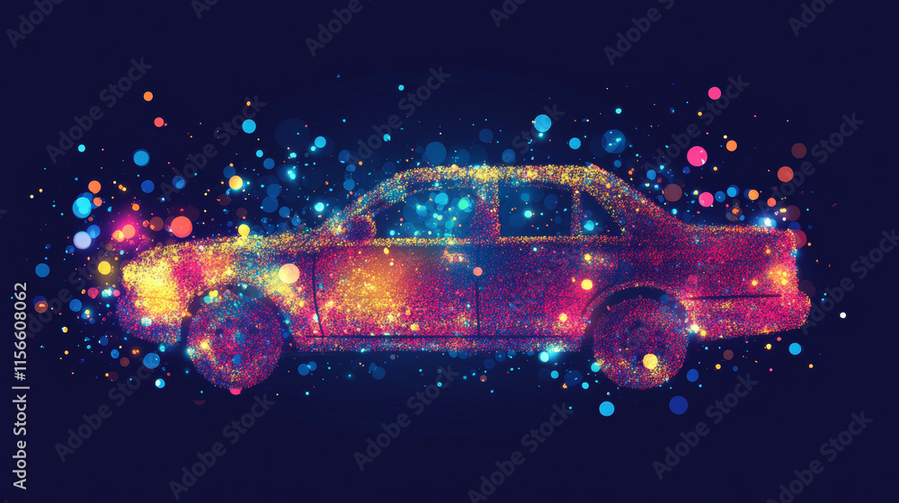 Poster the car of the particles. the crossover consists of circles and points. vector illustration.
