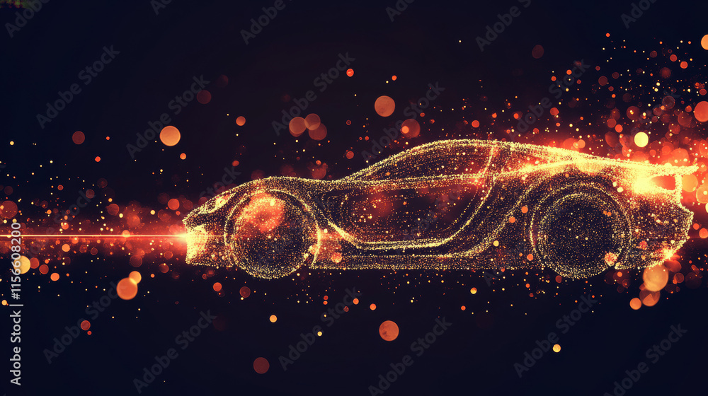 Poster the car of the particles. the crossover consists of circles and points. vector illustration.