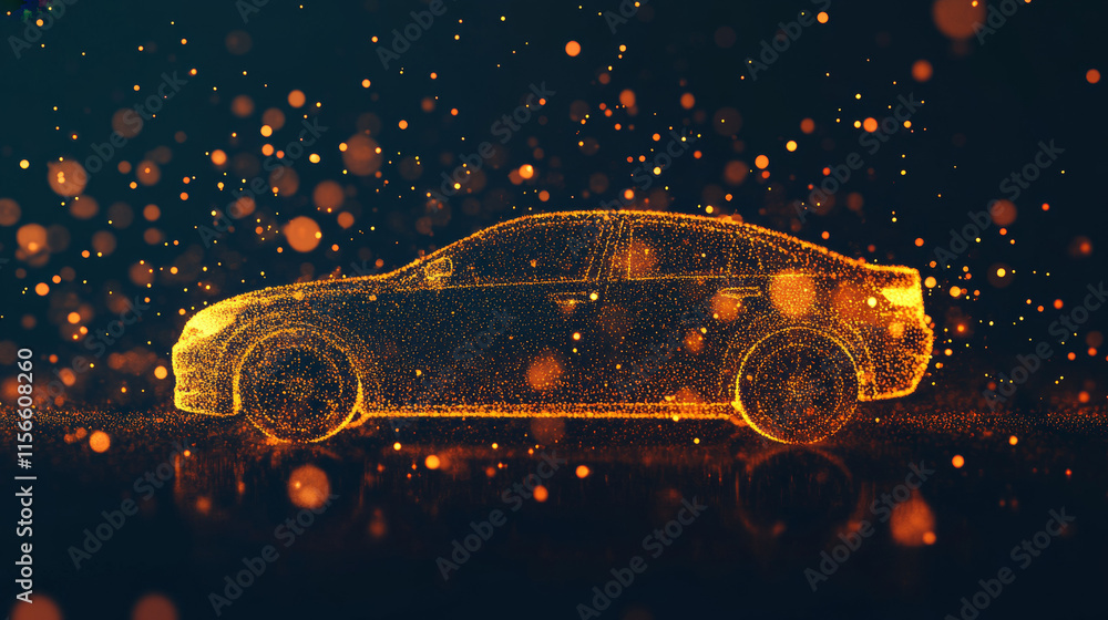 Poster the car of the particles. the crossover consists of circles and points. vector illustration.