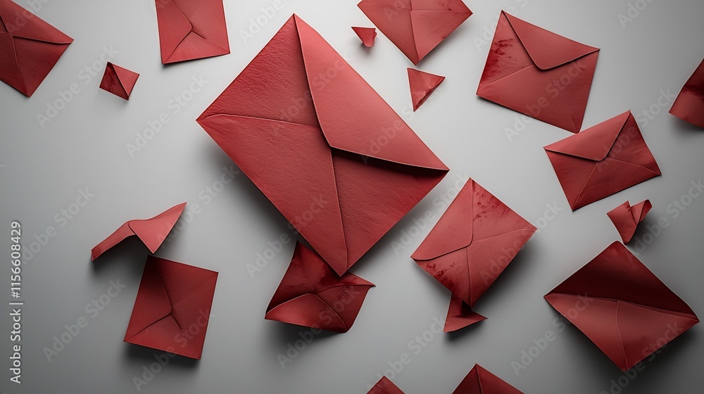 Aufkleber minimal and modern 3d featuring scattered red envelopes on a clean white background with an editable