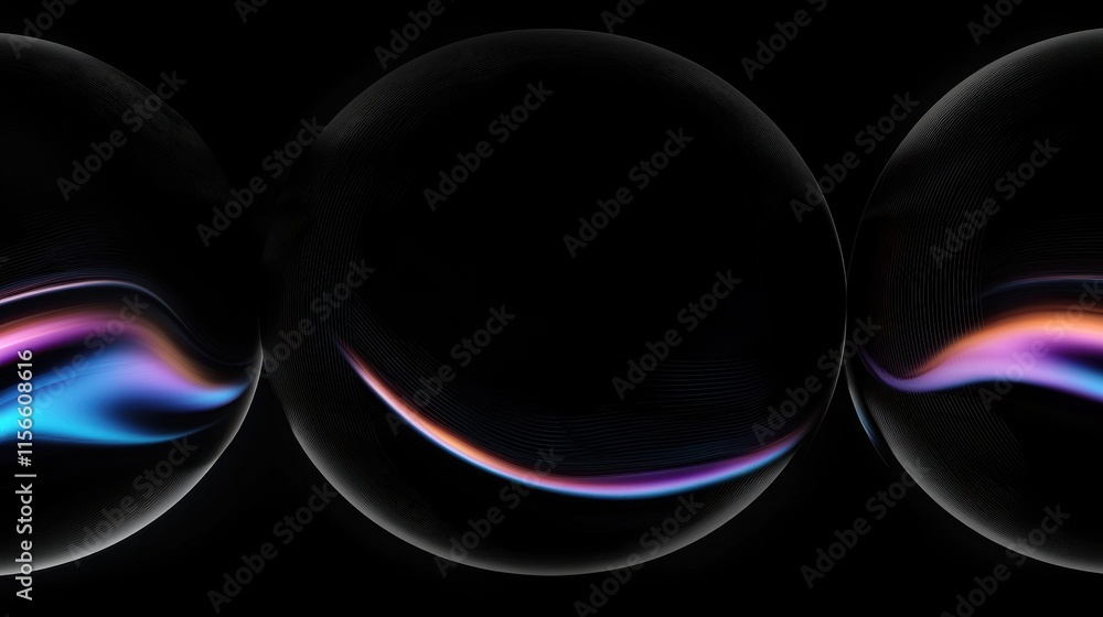 Aufkleber dark spheres blending matte black and iridescent colors abstract art studio setting close-up view