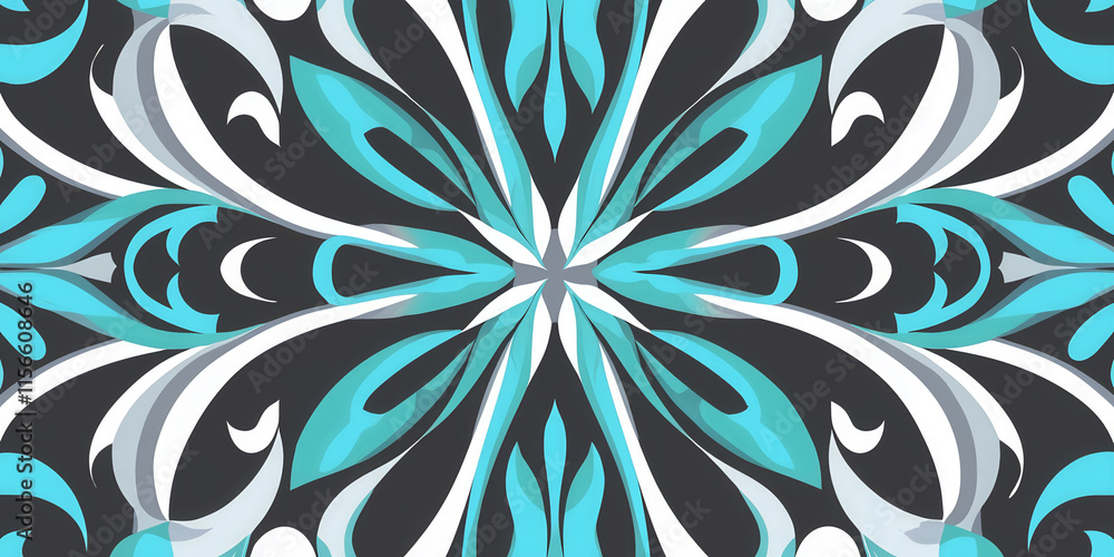 Poster a blue and white abstract design with a snowflake pattern. the design is made up of many small blue 