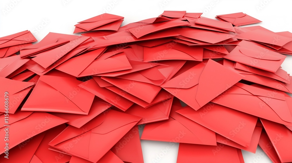 Poster minimalist red envelopes scattered on a clean white background with an editable text area for greeti