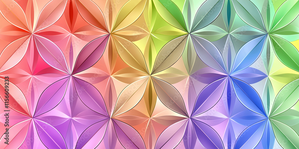 Poster a colorful paper flower pattern with a rainbow of colors. the image is abstract and has a playful, w